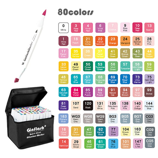Ginflash Dual Head Alcohol Based Art Markers Soft Brush Set