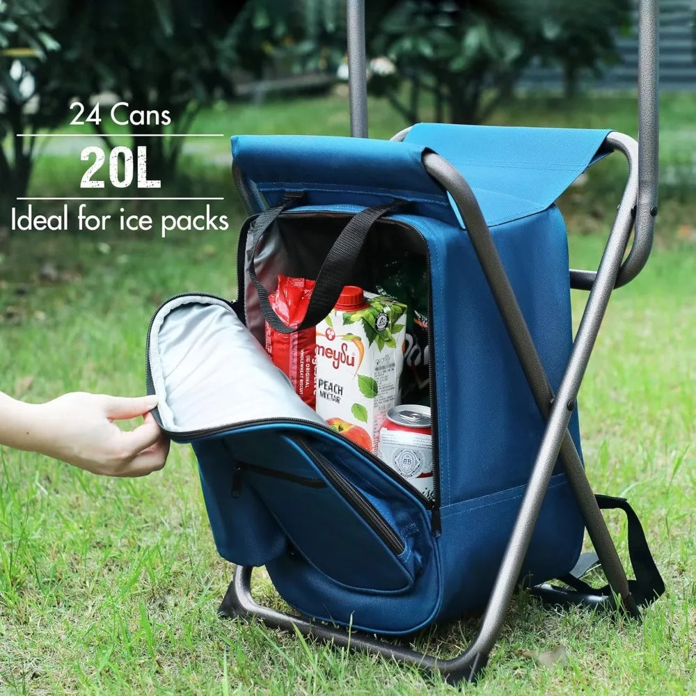 Backpack Cooler Chair With Backrest Folding Camping Stool