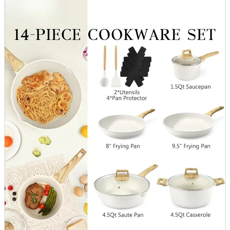 Hign-Concerned 14 Piece Nonstick Granite Cookware Set