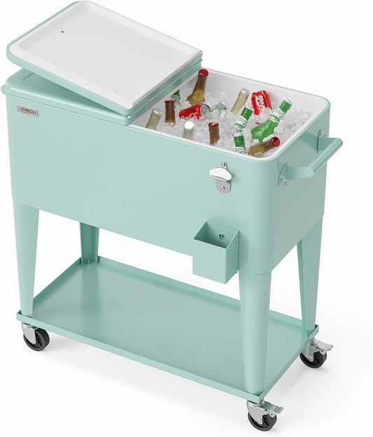 XMSJ 80 Quart Rolling Ice Chest Portable Cooler Cart
