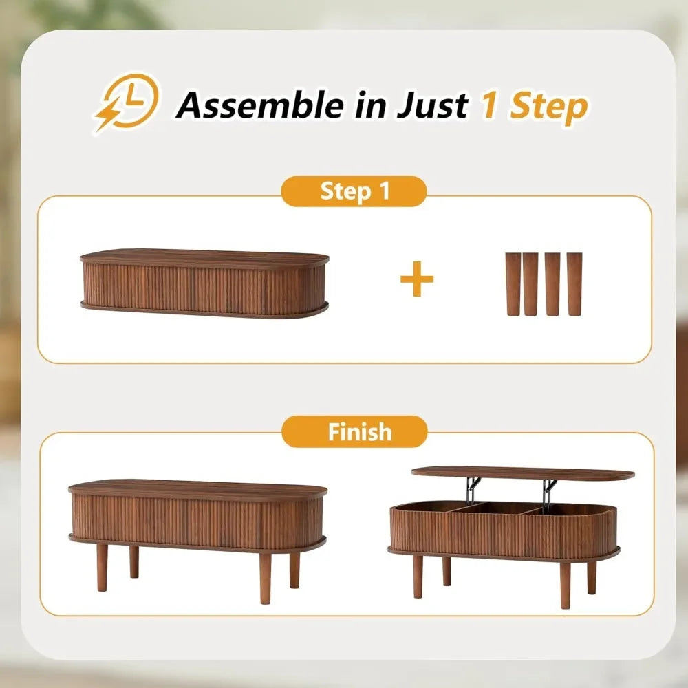 Fluted Lift Top Coffee Table with Hidden Compartment