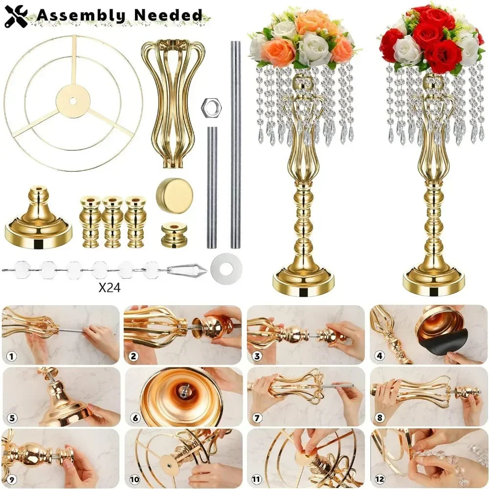 16 Pcs Wedding Centerpieces with Chandelier Crystal Tall Flower Vases for Party Home Decoration