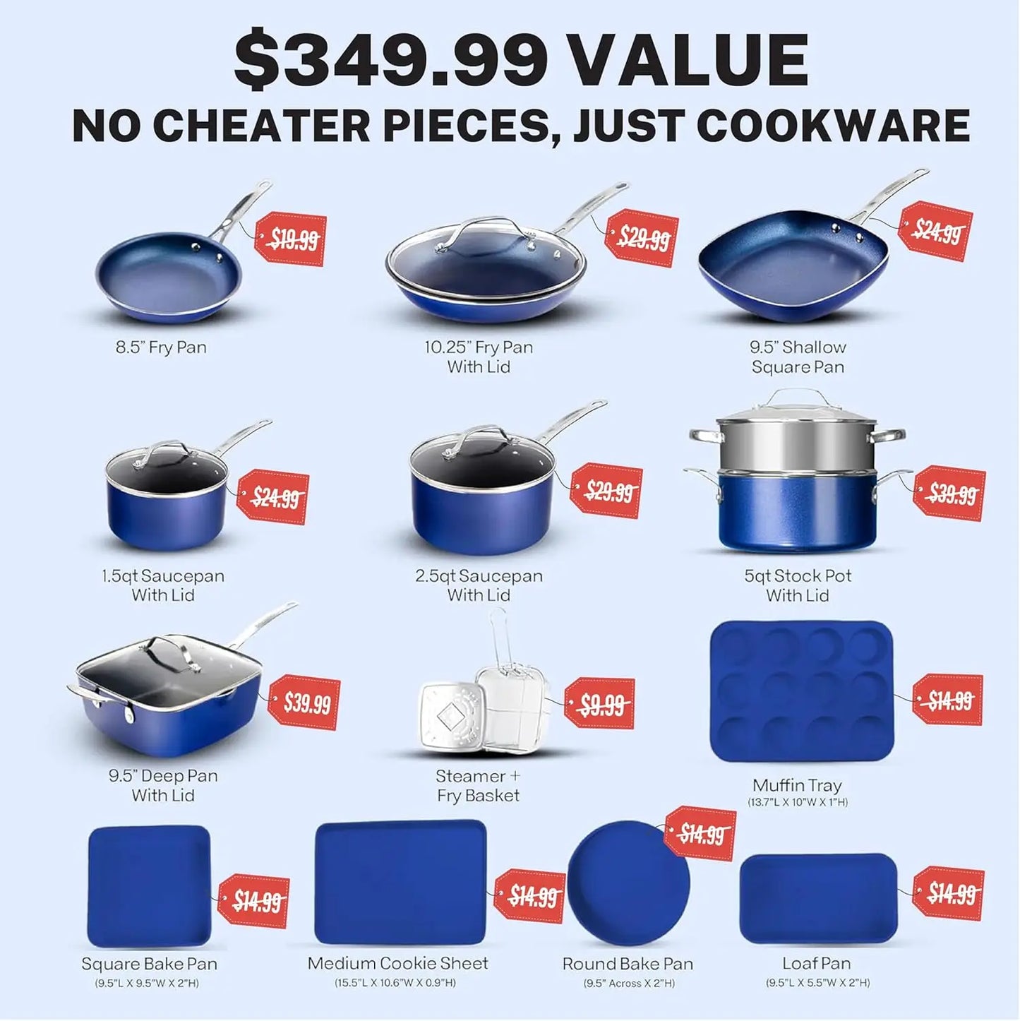 XMSJ 20 Piece Non Stick Cookware Set with Bakeware Pan