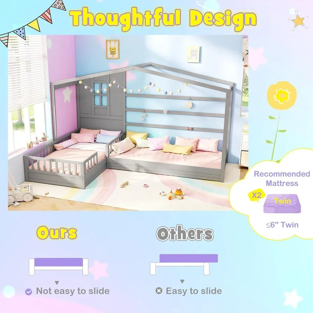 ZHUXIANG Shaped Twin Kids Bed Wooden House Platform Bed