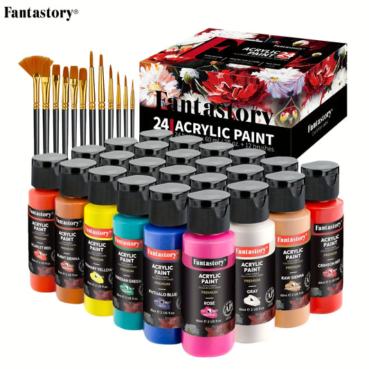 Fantastory Acrylic Paint Set With 12 Brushes
