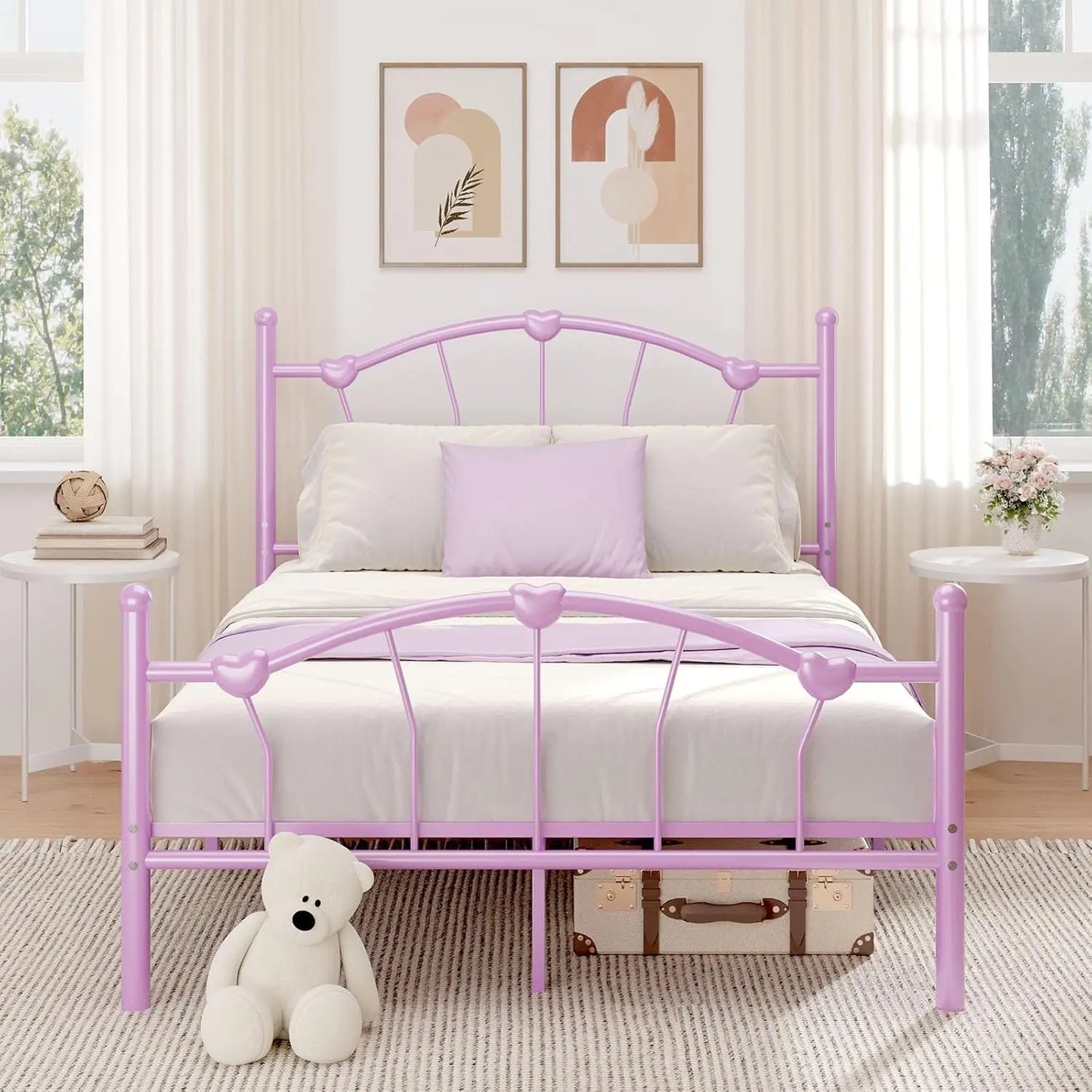 Angduo Metal Bed Frame with Heart Shaped Headboard Plus
