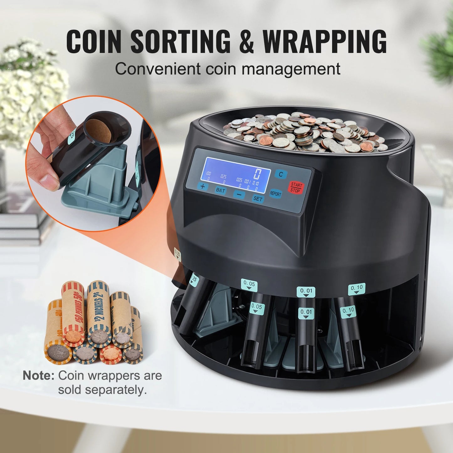 SucceBuy 230/300 Coins/Min USD Coin Sorter Counter Professional Electric Automatic Machine LED Display for School Shop Bank Home