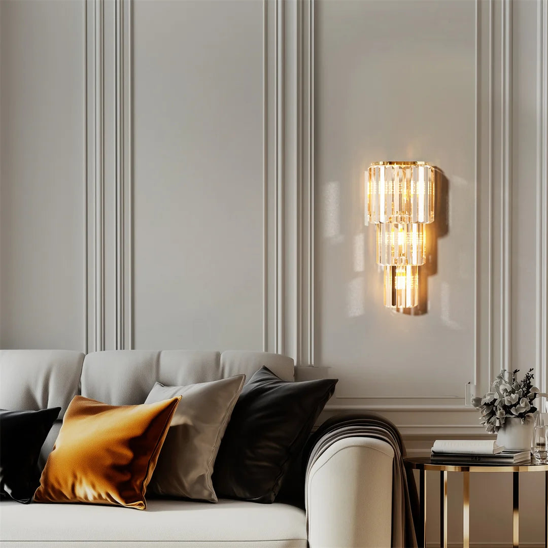 LUVODI Modern Crystal Wall Lamp Three Layer Sconce Light