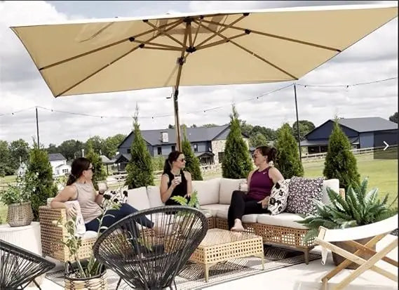 Teak Finished Aluminum Cantilever Umbrella Windproof Patio