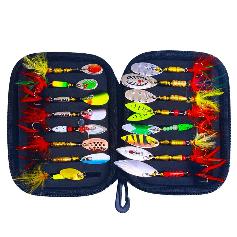 16PCS Metal Bait Spinner Lures Kit for Bass Trout Fishing