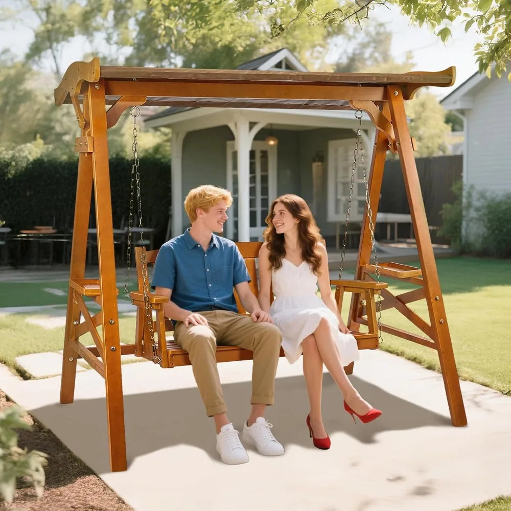 DAFIFY Porch Swing With Stand Canopy Waterproof Patio