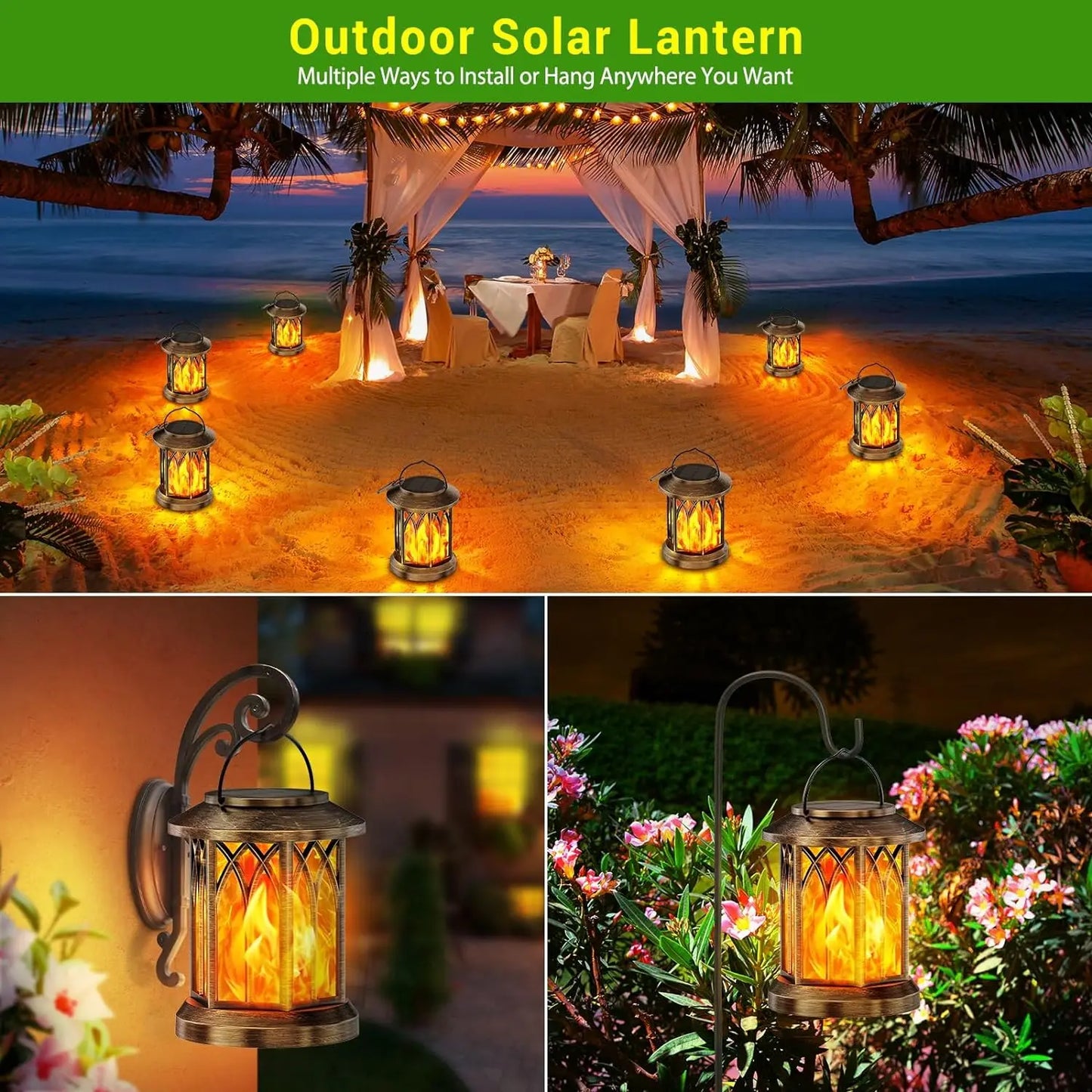KPSTEK Solar Lanterns Flickering Flame Outdoor Lights