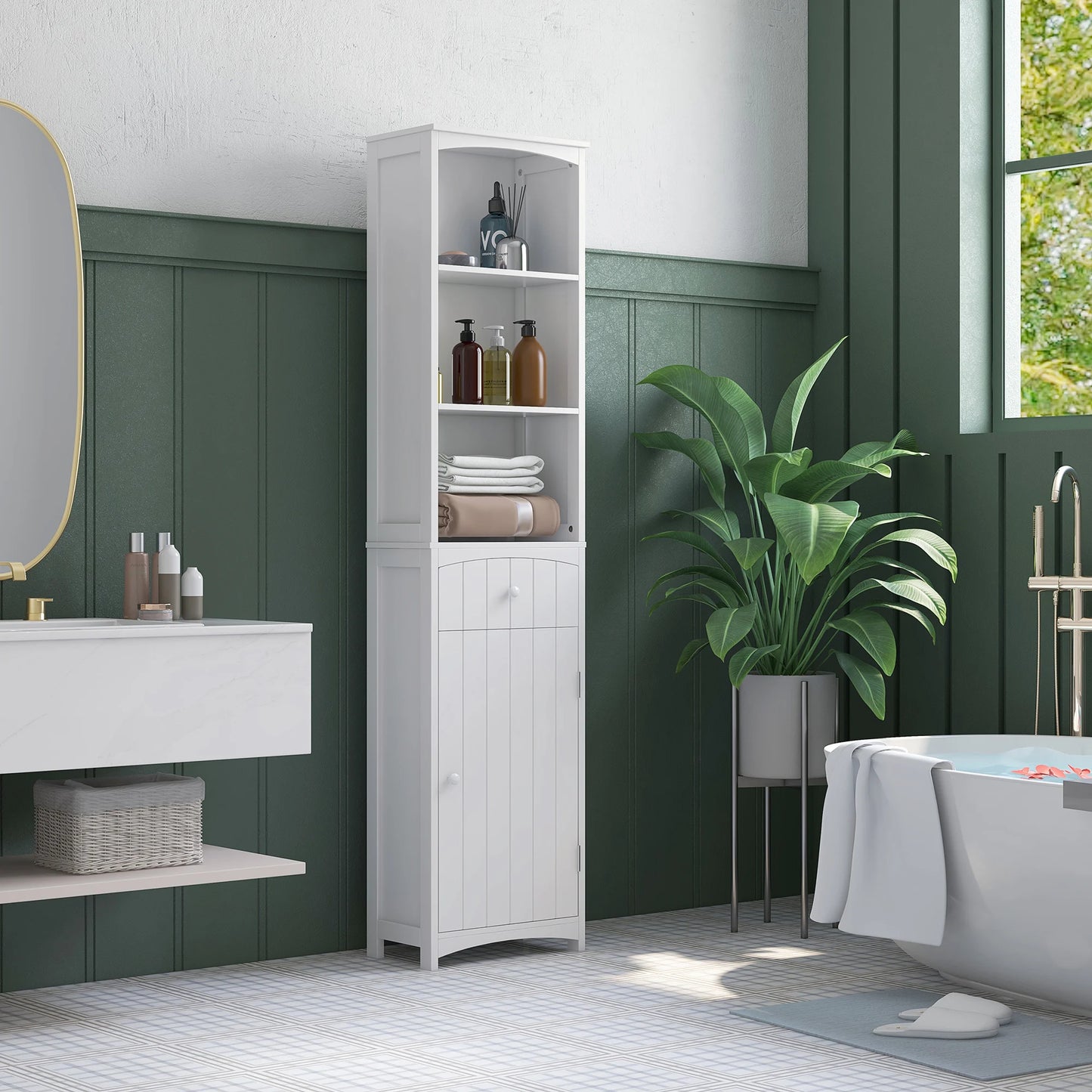 Homcom Modern Bathroom Storage Cabinet with 3-Tier Shelves