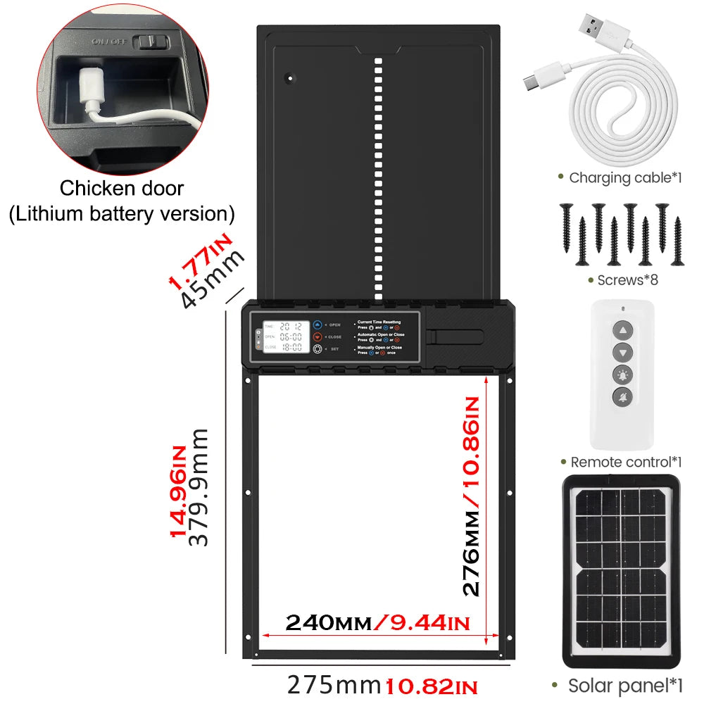 Solar Powered Automatic Chicken Coop Door with Timer and Sensor