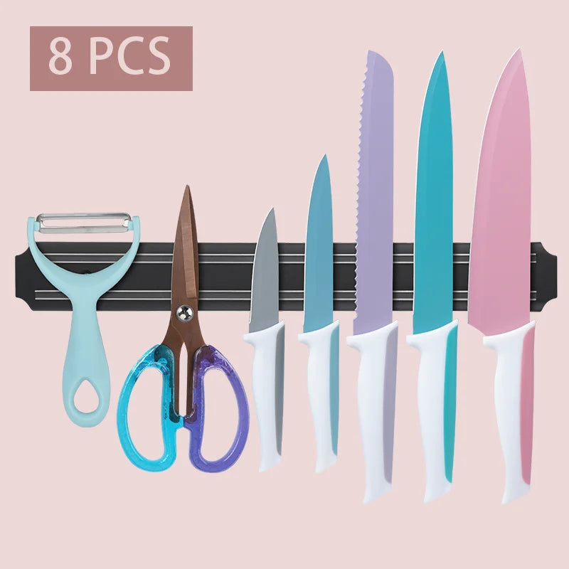 High Carbon Stainless Steel Kitchen Knife Set With Magnet Holder
