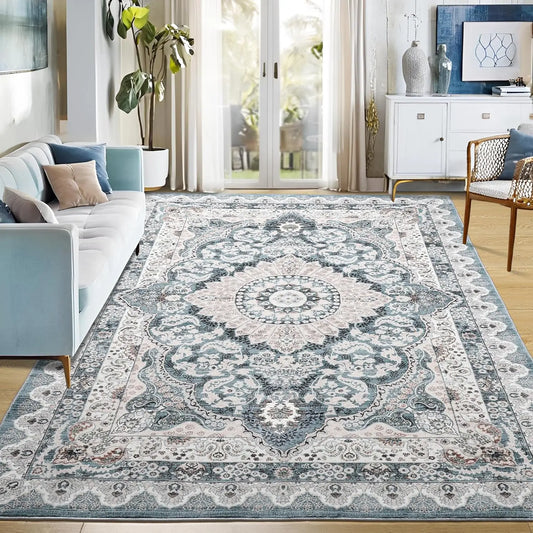 Noahas Machine Washable Vintage Area Rug Non Slip Backing