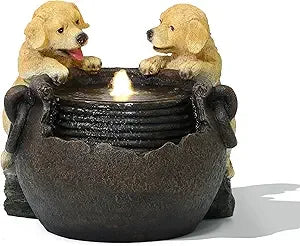 LuxenHome 30 Inch Resin Outdoor Water Fountain with LED Lights