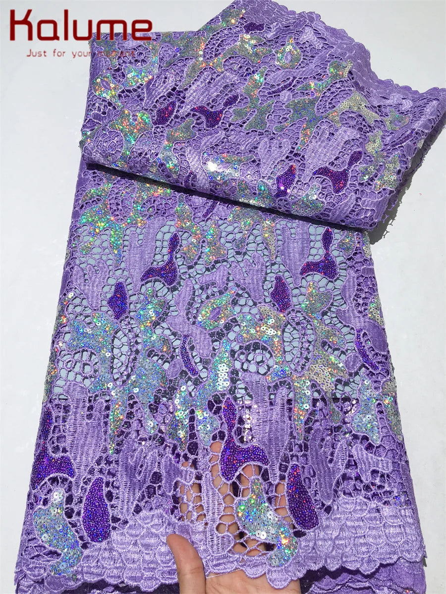 Kalume High Quality African Sequins Lace Fabric for Dresses