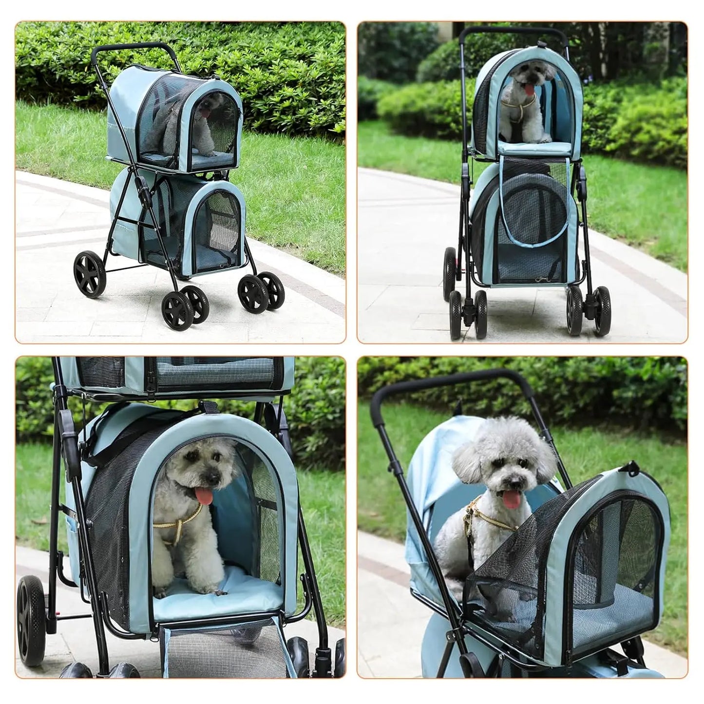 4 in 1 Double Pet Stroller for Dogs and Cats with Detachable Carriers