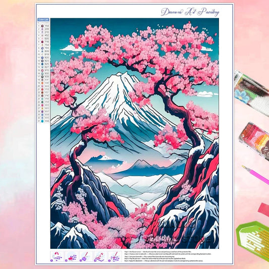 Xiaoyu Diamond Painting Cherry Blossom Mountain Mosaic Kit