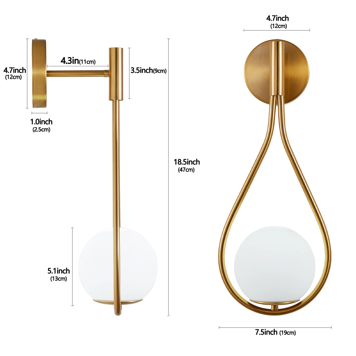 ARLGSITE Modern Wall Lamp With Frosted Glass Ball Pair