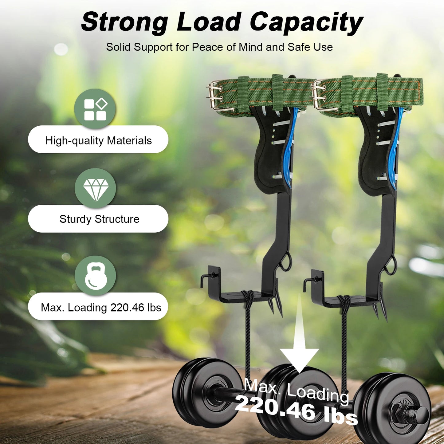 Portable Tree Climbing Spike Set With Safety Straps