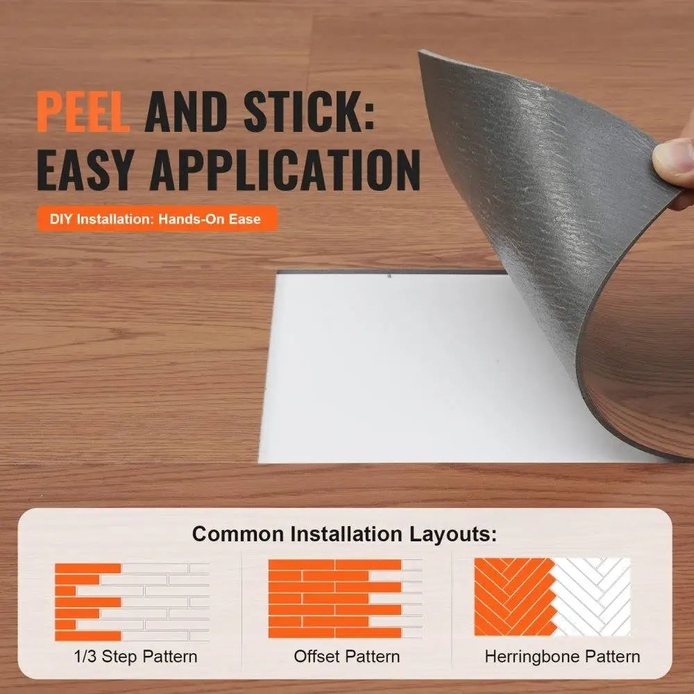 Self Adhesive Vinyl Floor Tiles Peel and Stick Brown Wood Grain