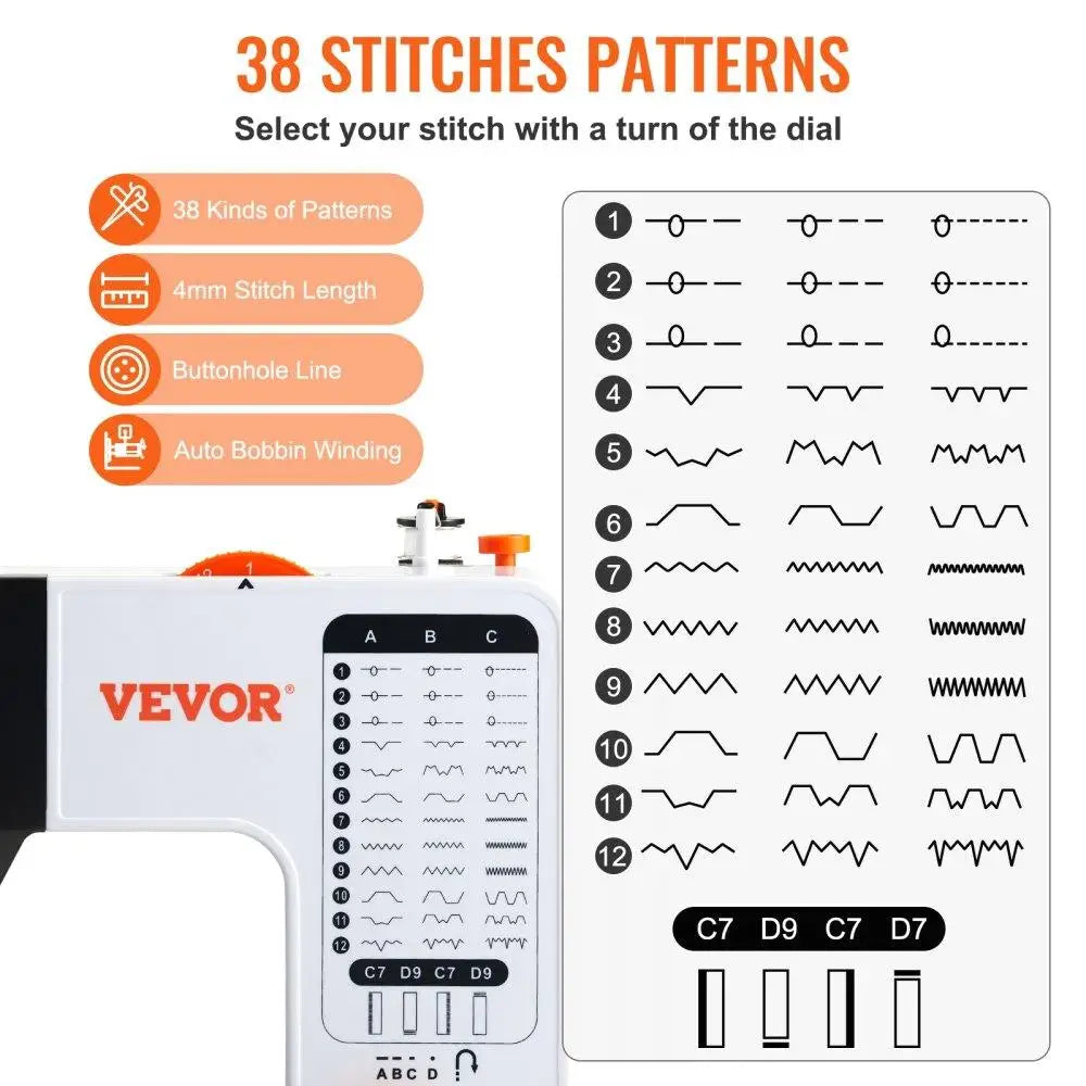 Portable Sewing Machine for Beginners with 38 Built-in Stitches