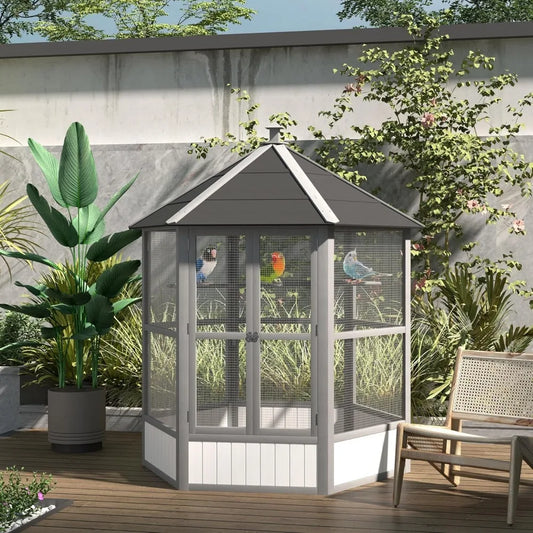 RBXCM Large Wooden Hexagonal Bird Cage – Spacious Outdoor Aviary