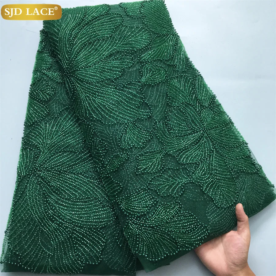 SJD Lace African Luxury Beads Mesh Net Lace Tulle Fabric