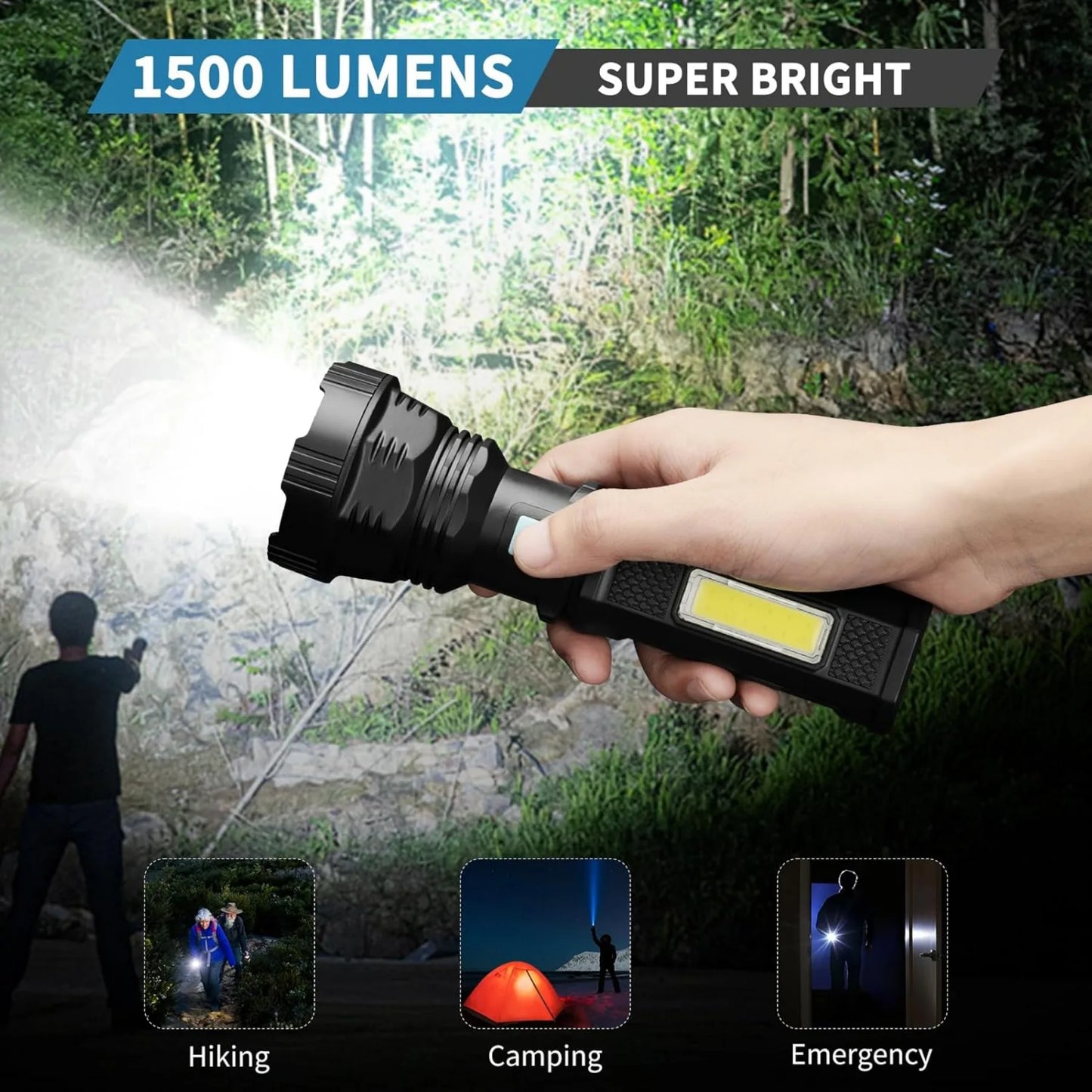 Electric Solar Handheld Flashlight With 2000mAh Battery