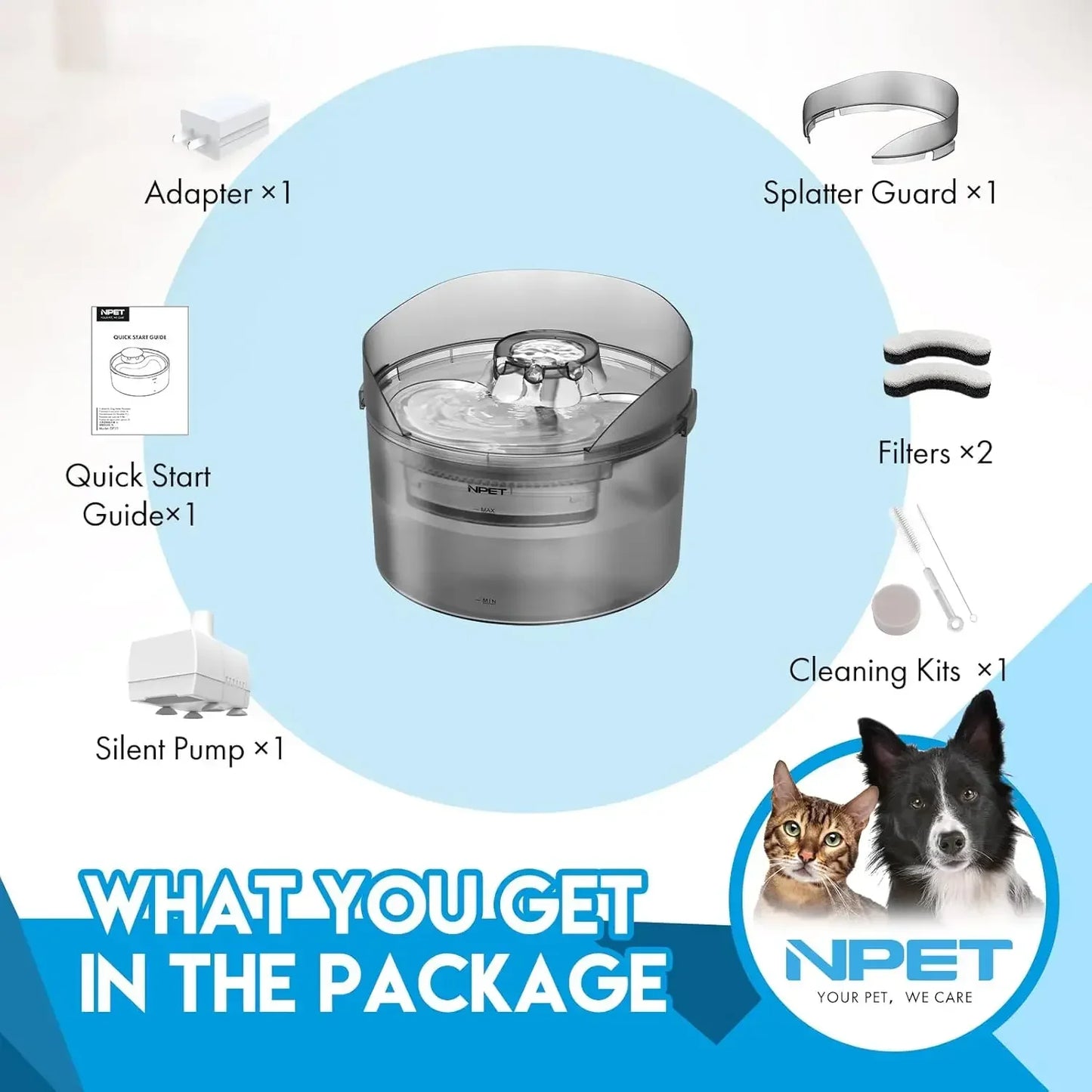 NPET 2 Gallon Dog Water Fountain Automatic Dispenser for Pets