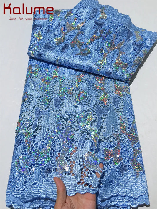 Kalume High Quality African Sequins Lace Fabric for Dresses