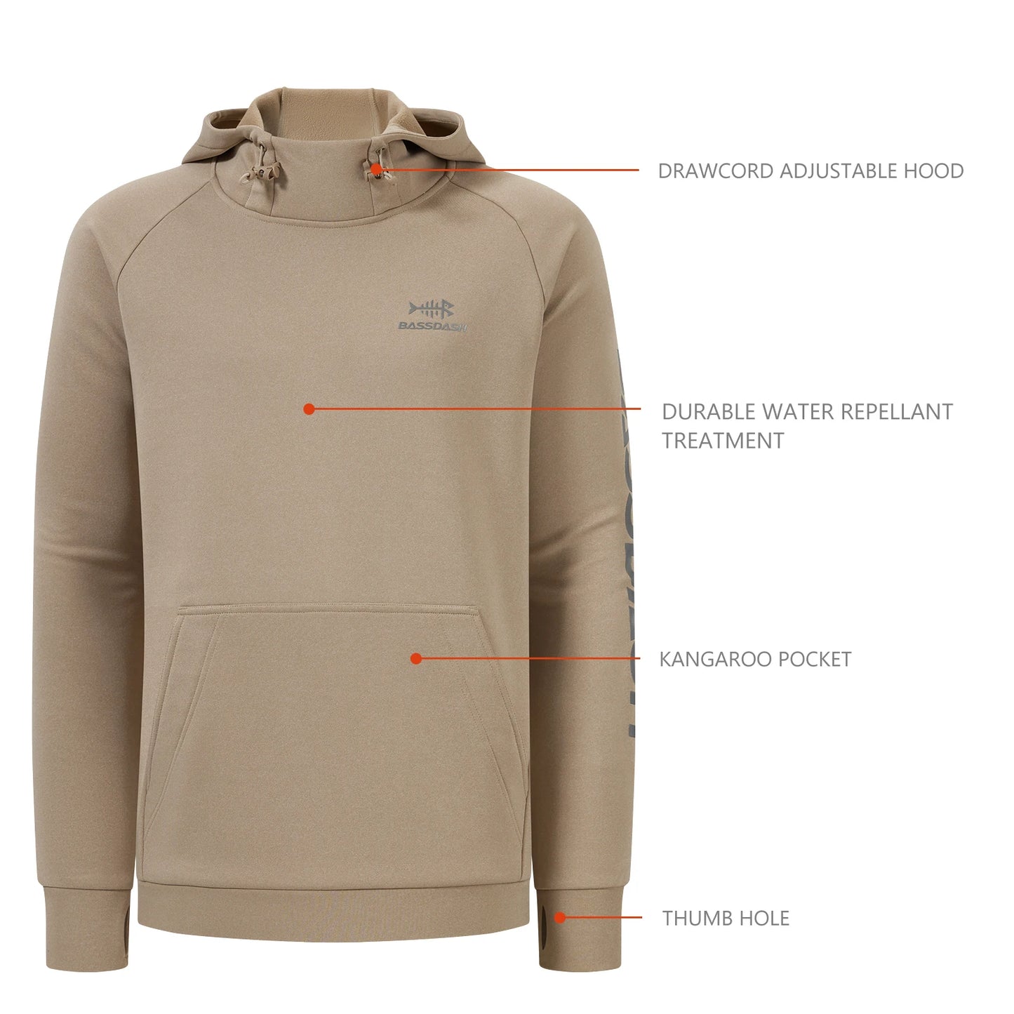 Bassdash Men's Water Resistant Fleece Lined Fishing Hoodie