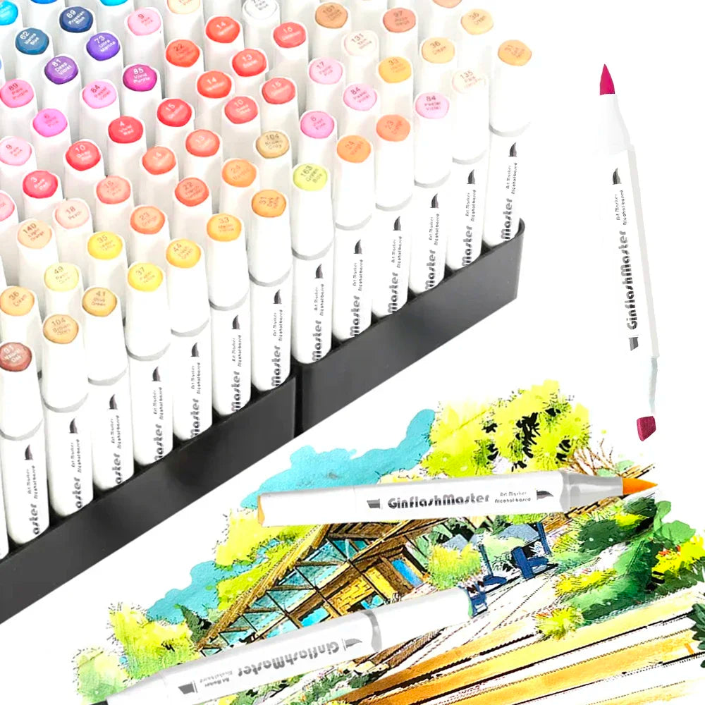 Ginflash Dual Head Alcohol Based Art Markers Soft Brush Set
