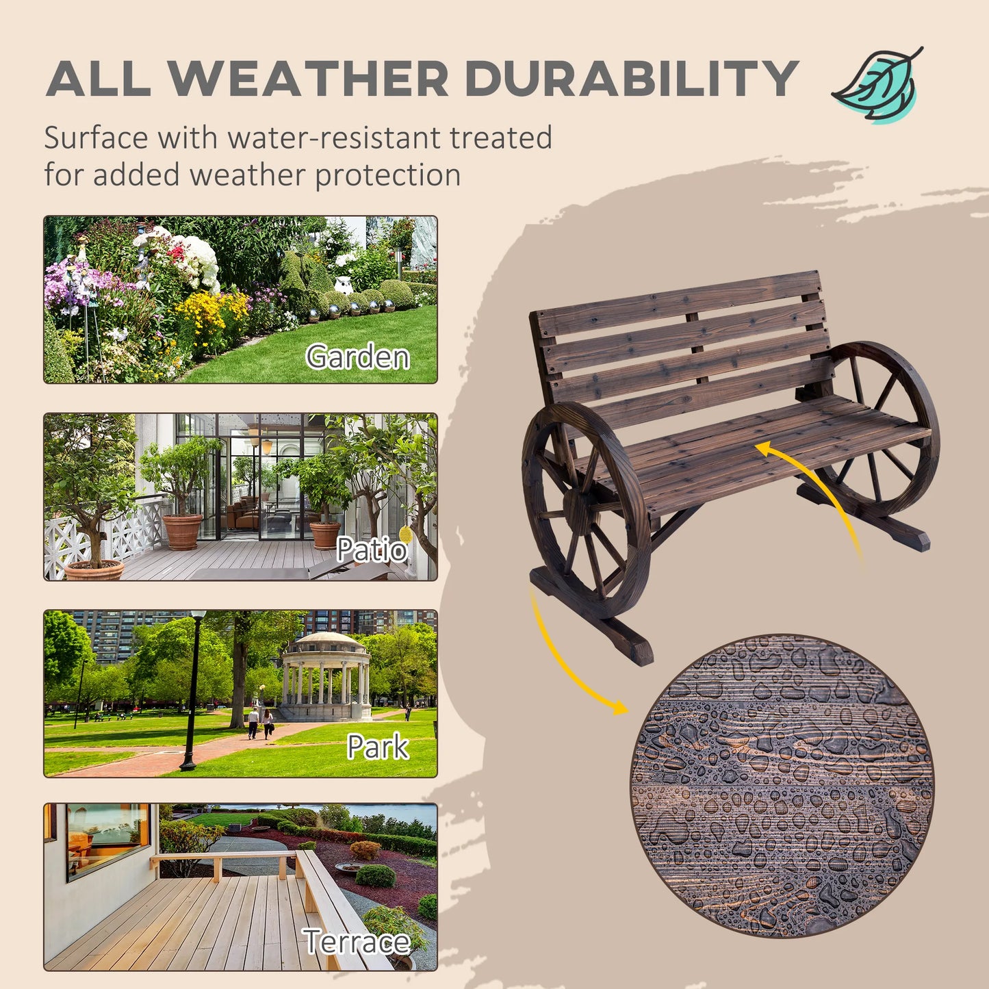 Outsunny Wooden Wagon Wheel Bench Outdoor Garden Loveseat