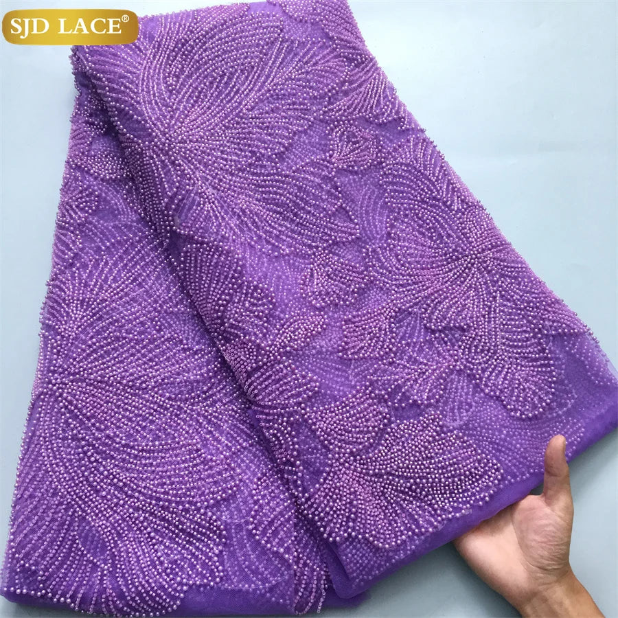 SJD Lace African Luxury Beads Mesh Net Lace Tulle Fabric