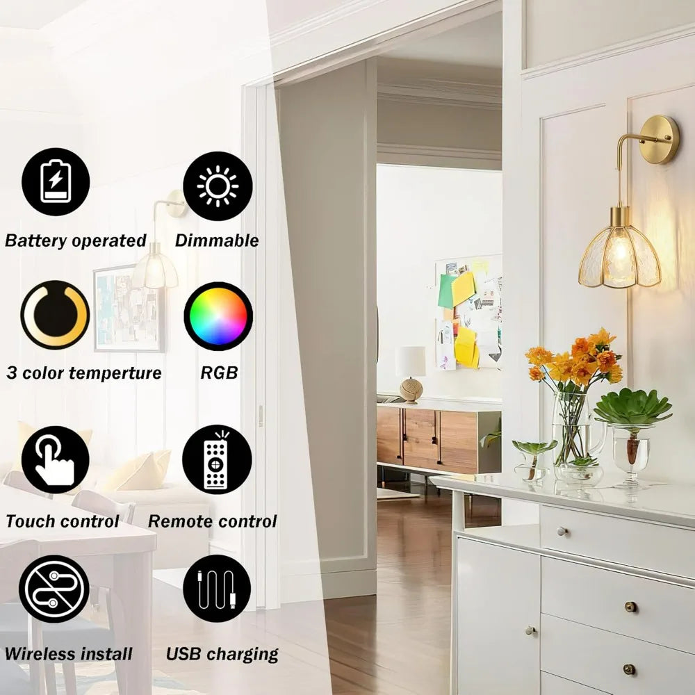Battery Operated Wall Sconces Set Of Two With Remote Control