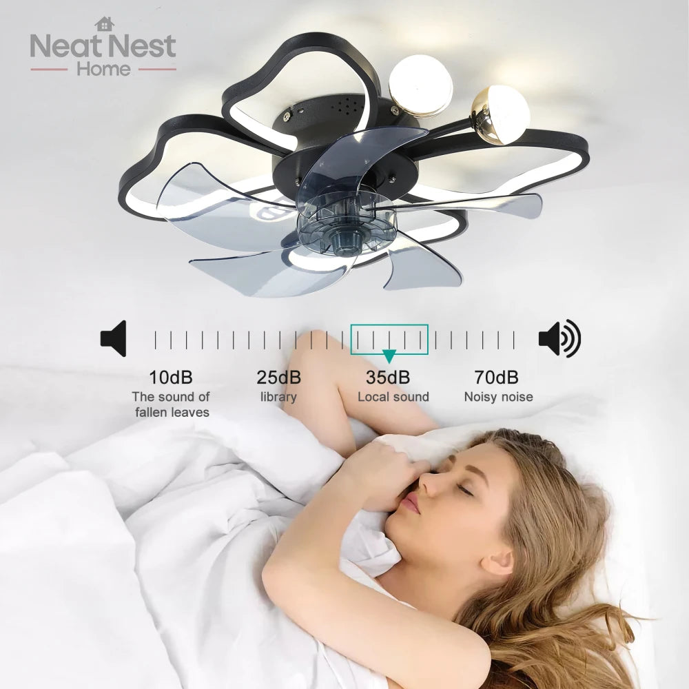 Modern Black Light Ceiling Fan with Remote and Butterfly Design