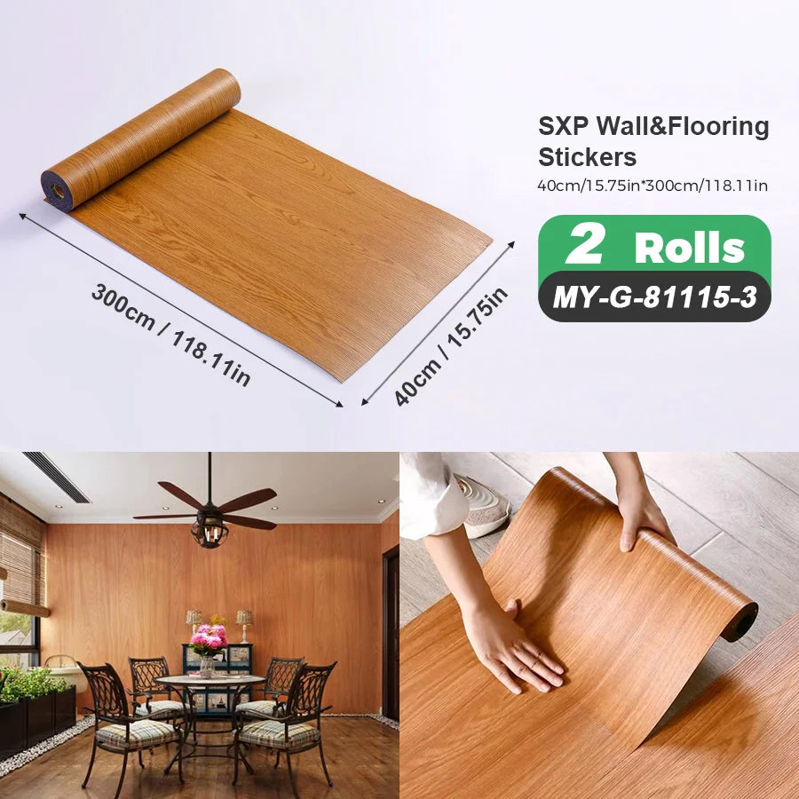 2 Rolls Self Adhesive Wall Floor Sticker Wood Grain Marble