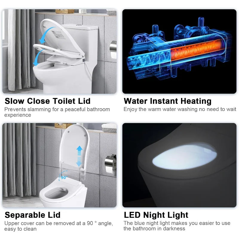 Smart Electronic Bidet Toilet Seat with Heated Lid and Warm Water