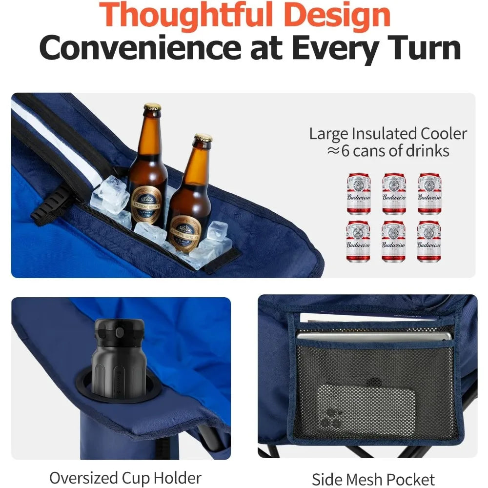 Oversized Camping Chair with Cup Holder and Cooling Bag