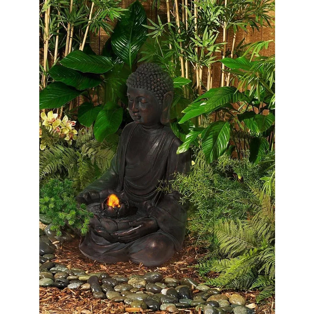 Meditating Buddha 24 Inch Zen Indoor Outdoor Resin Fountain