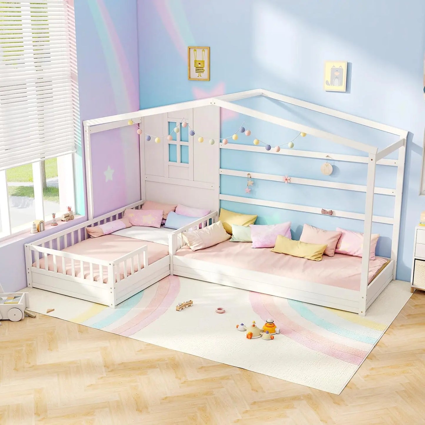 ZHUXIANG Shaped Twin Kids Bed Wooden House Platform Bed