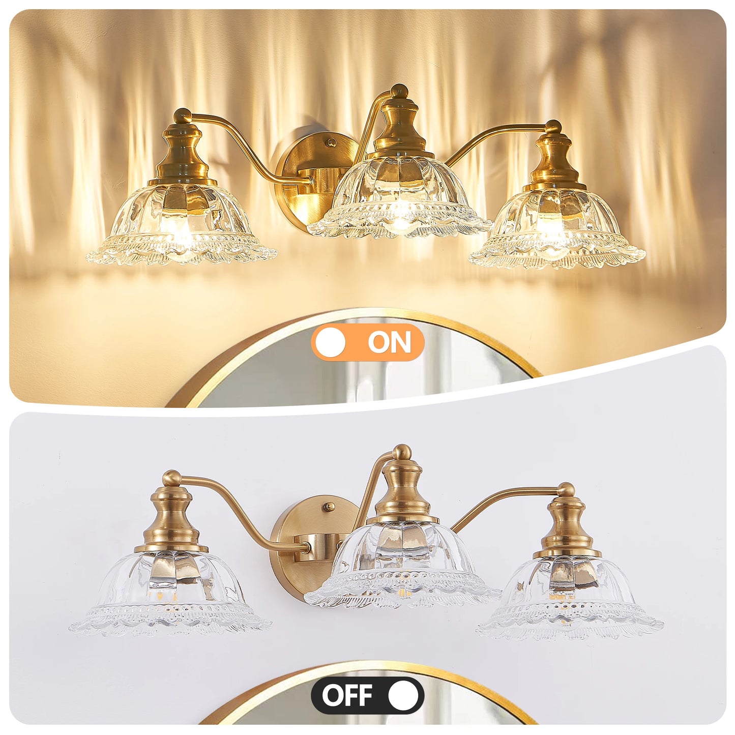 ARLGSITE Vintage 3 Light Vanity Wall Sconce Iron Glass