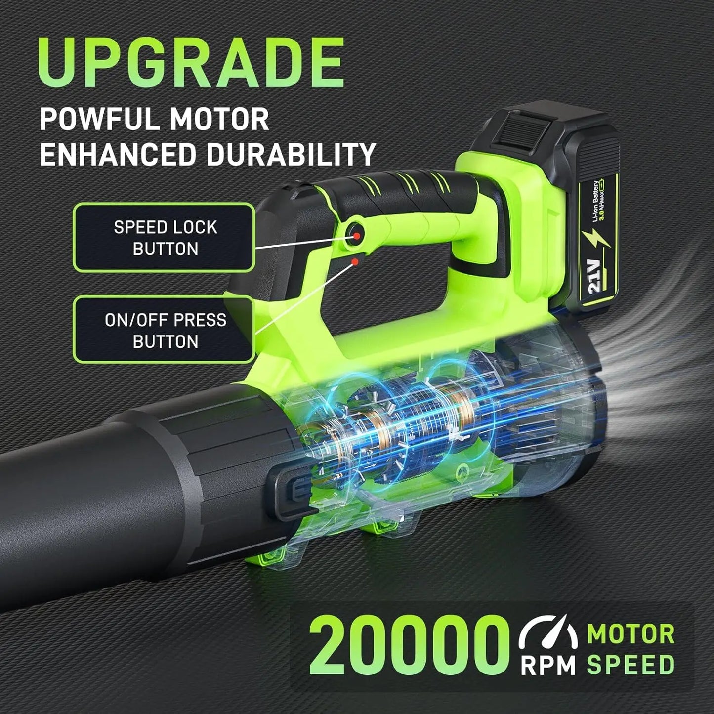 Cordless Leaf Blower 6-Speed Electric Lightweight Turbo Motor