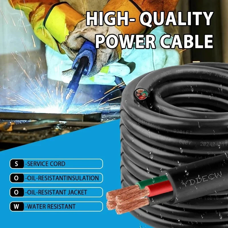 50ft 6 AWG Portable Power Cable SOOW 600V 4 Conductor