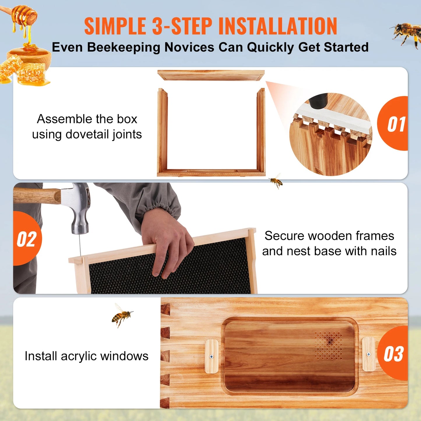 SucceBuy Natural Cedar Langstroth Beehive Deep Box Kit