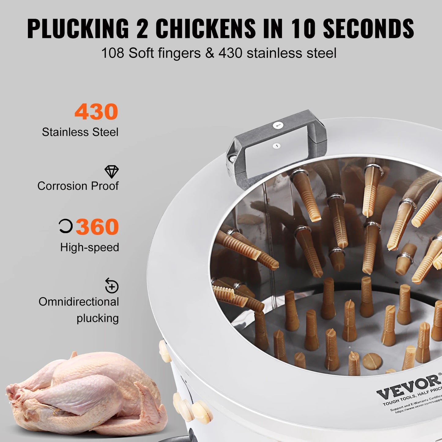 SucceBuy Chicken Plucker Machine 20 Inch Stainless Steel Drum