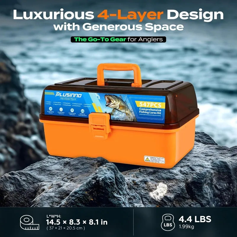 Large 4-Layer Tackle Box with 547Pcs Fishing Lures Kit